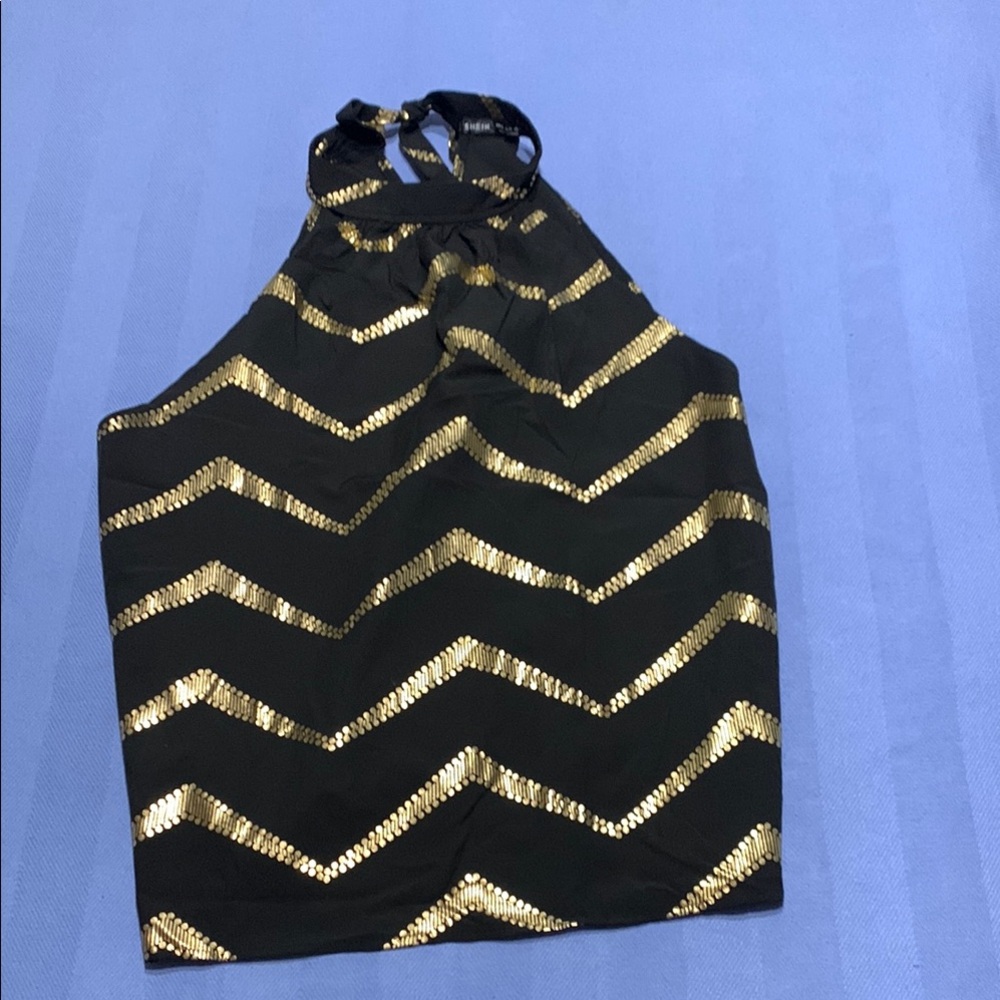 SHEIN Black and Gold Chevron Tank Top